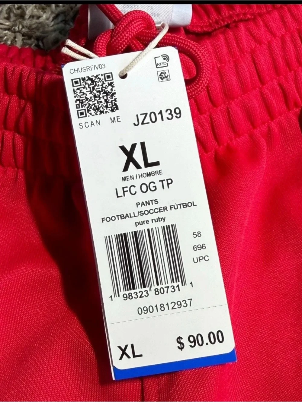 Adidas Originals Liverpool FC Track Pants Pure Ruby Red / White Men’s XL JZ0139